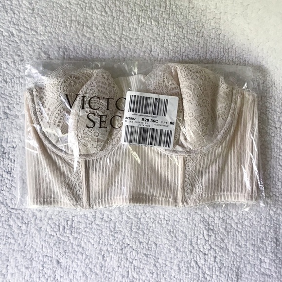 VS Floral Lace Striped Bustier High-neck Bra Top - Picture 8 of 8